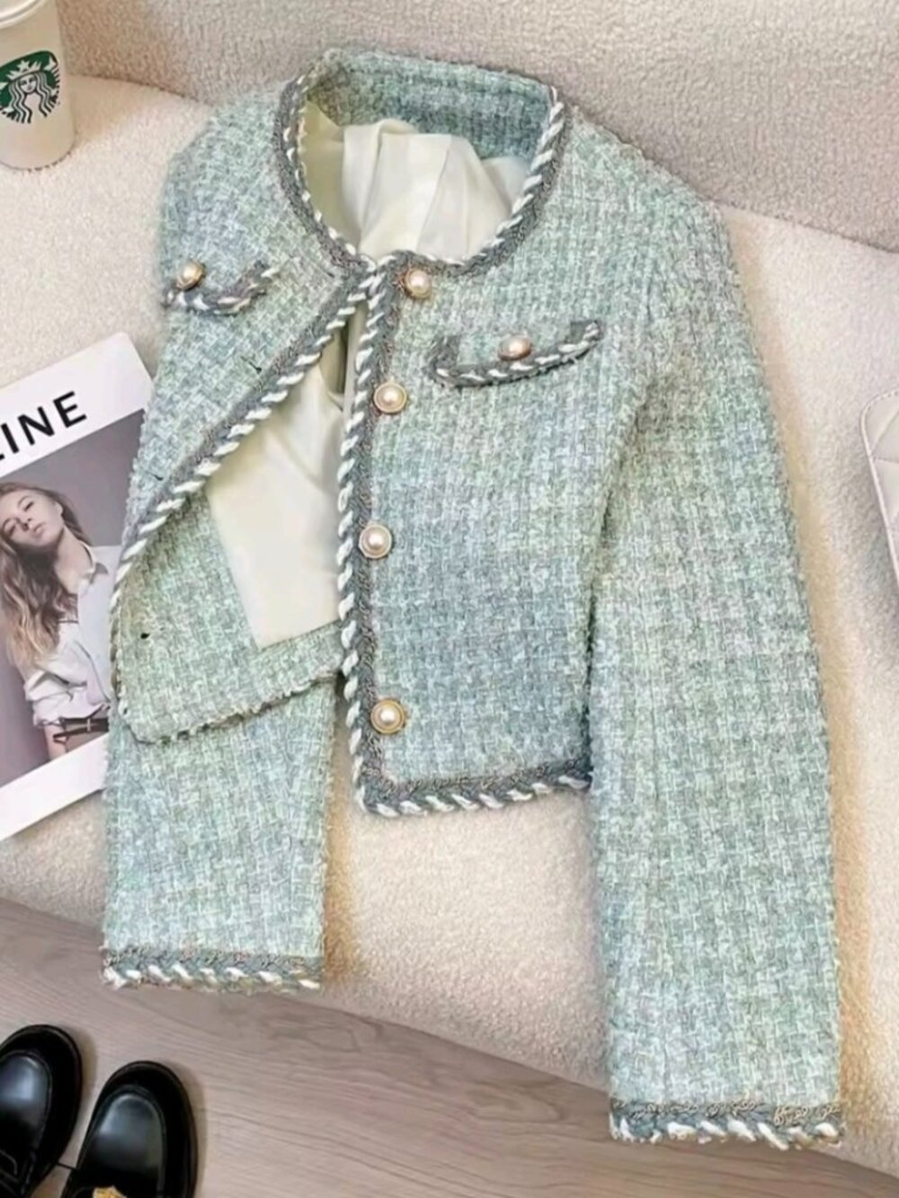 Exquisite Coarse Tweed Small fragrant style Short Coat Women's Spring Autumn - Picture 3 of 7